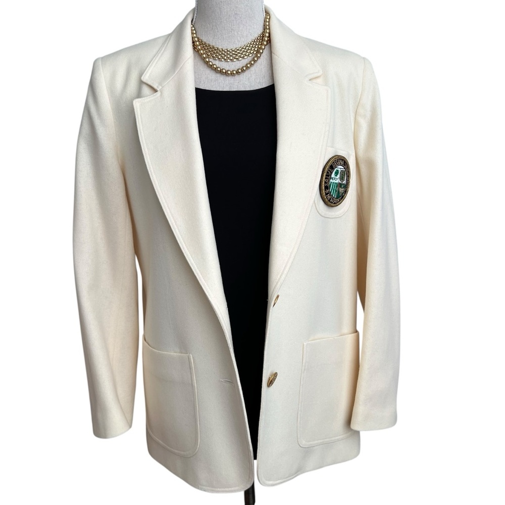 Vintage Cream Wool Salve Regina Crest Preppy Colligate Blazer Size M/L - Picture 15 of 16
